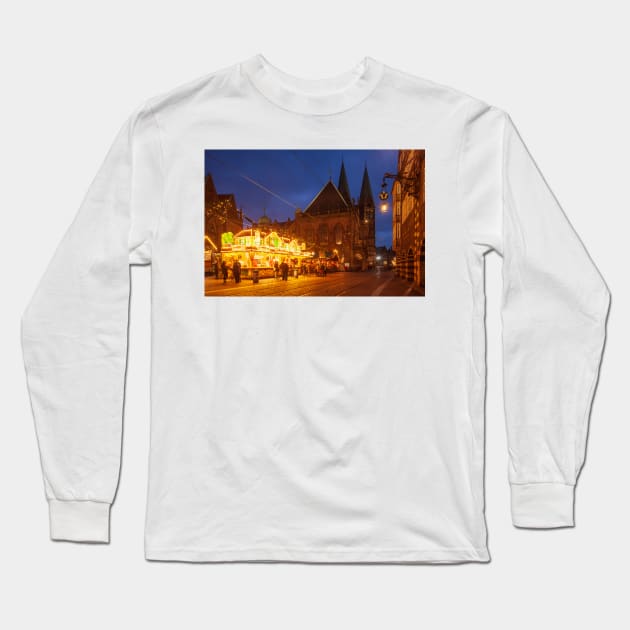 Christmas market, Bremen, winter, dusk Long Sleeve T-Shirt by Kruegerfoto